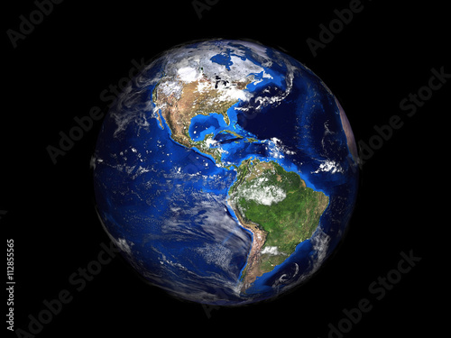 planet earth on black background view from space 3d