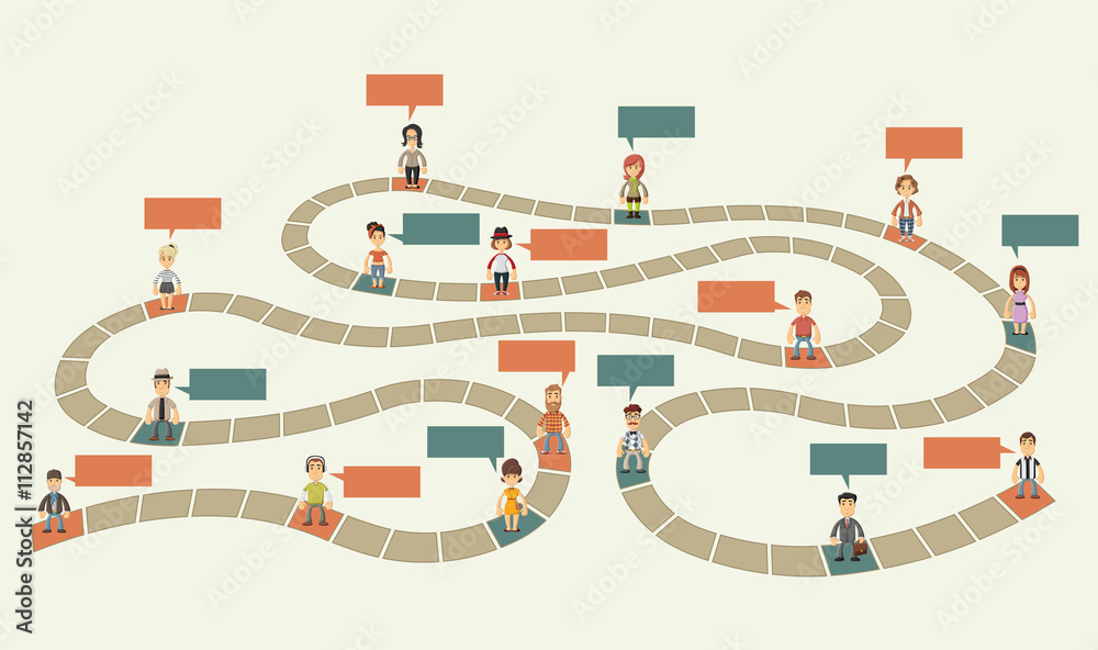 Board game with cartoon people over blocks