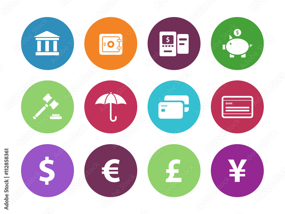 Banking circle icons on white background. Banking circle icons on white background.