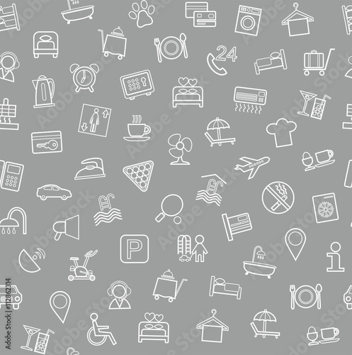 Hotel services, seamless background, grey. 