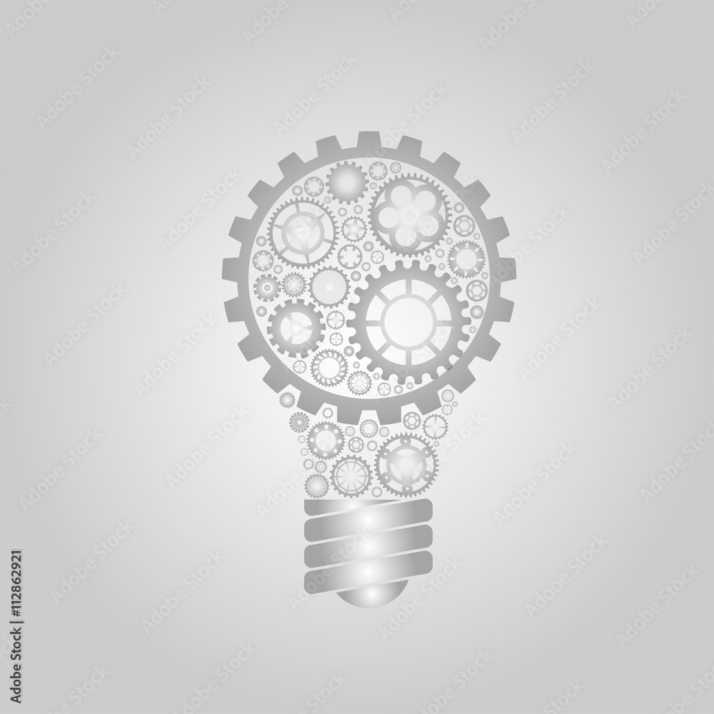 Simple light bulb conceptual icon with gears inside. Vector illustration Simple light bulb conceptual icon with gears inside. Vector illustration