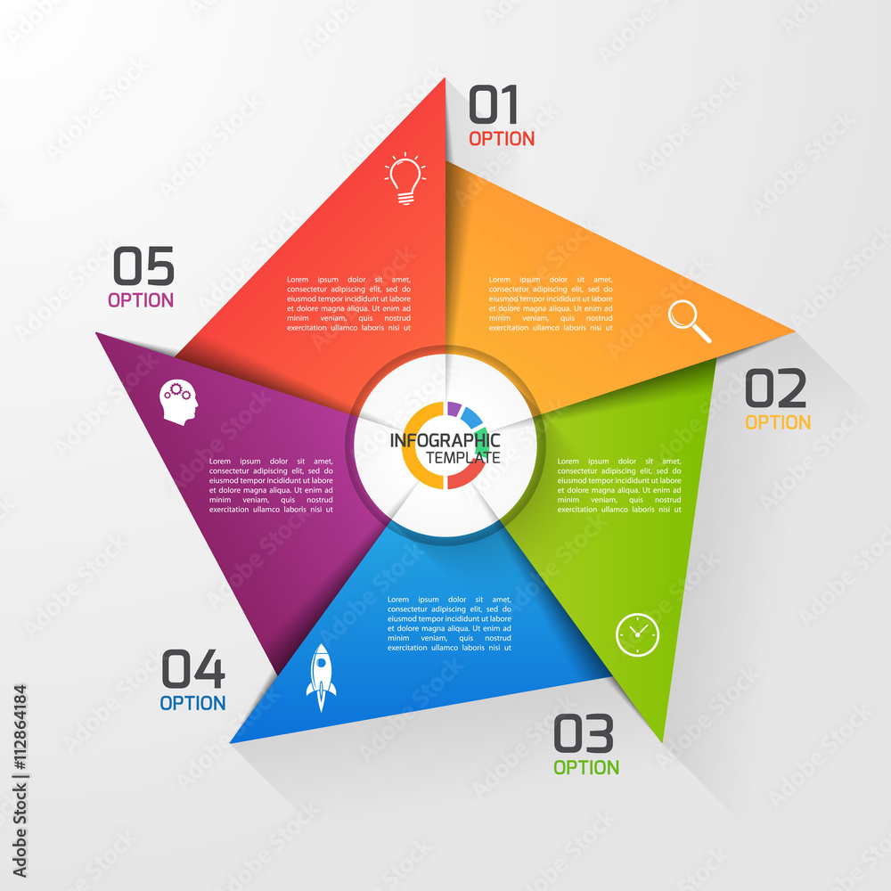 Windmill style circle infographic template for graphs, charts, diagrams. Business, education and industry concept with 5 options, parts, steps, processes. Windmill style circle infographic template for graphs, charts, diagrams. Business, education and industry concept with 5 options, parts, steps, processes.