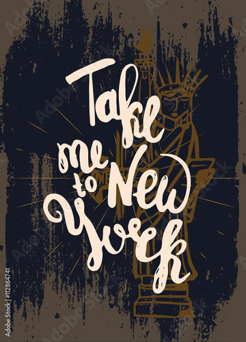 Vintage new york t-shirt design with hand lettering. Vector EPS10. Grunge effects. Hand Drawn Liberty Statue Vector Illustration.