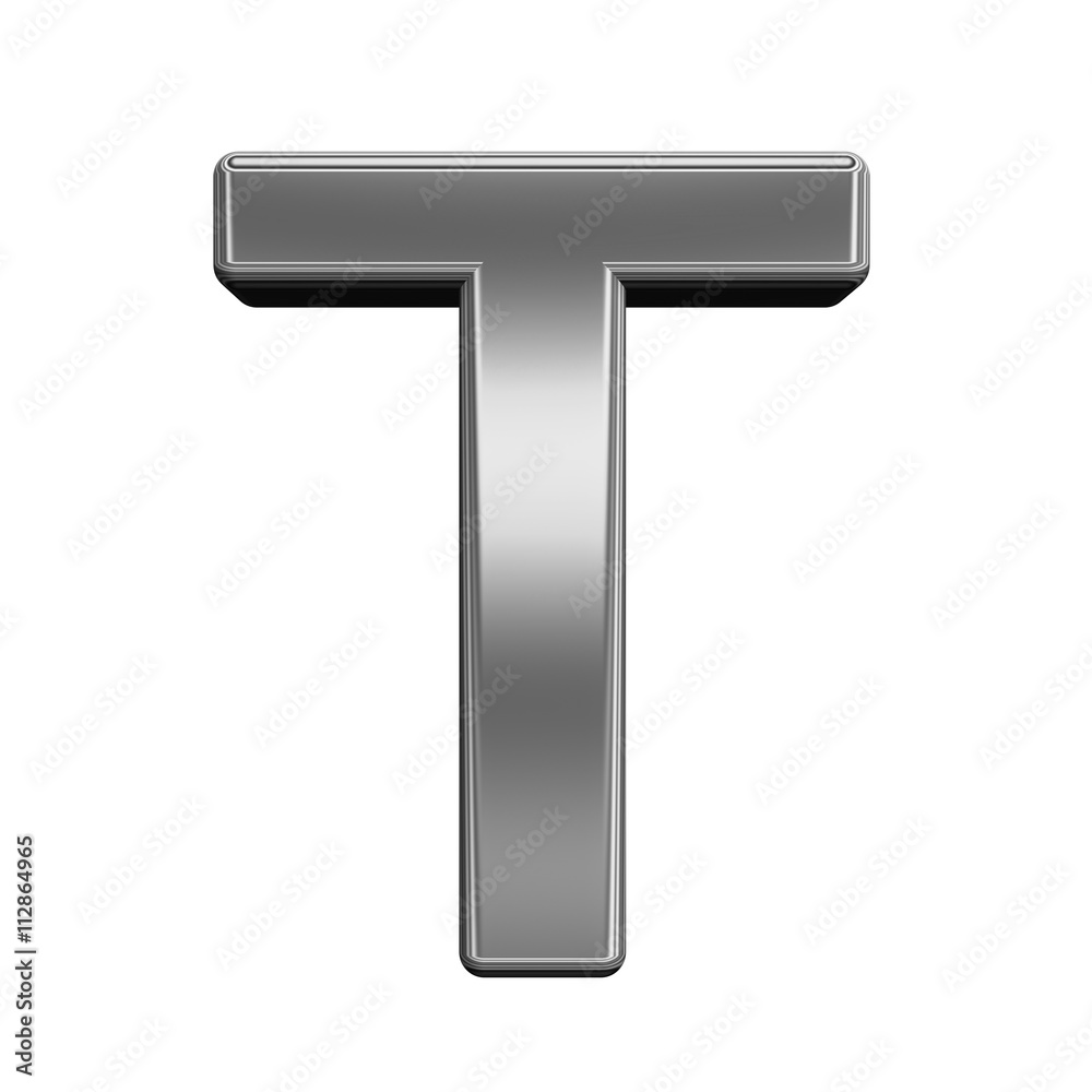 One letter from titanium alphabet set, isolated on white. 3D illustration. One letter from titanium alphabet set, isolated on white. 3D illustration.