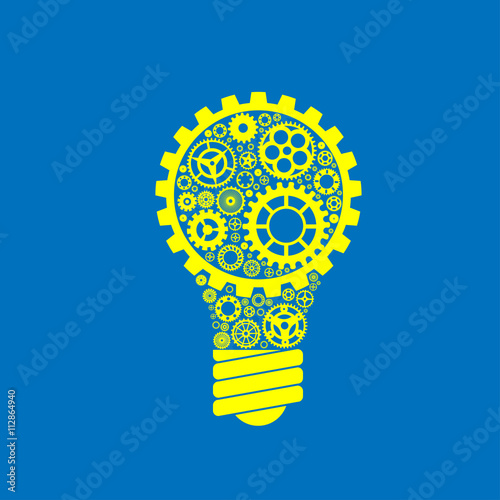 Simple light bulb conceptual icon with gears inside. Vector illustration