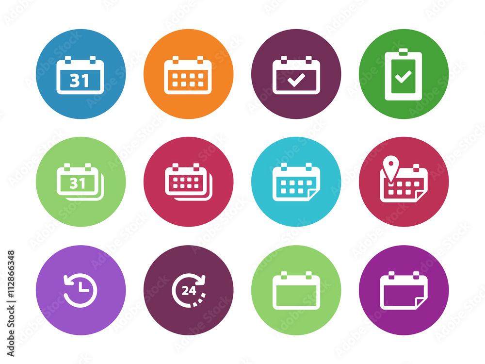 Calendar circle icons on white background. Calendar circle icons on white background.