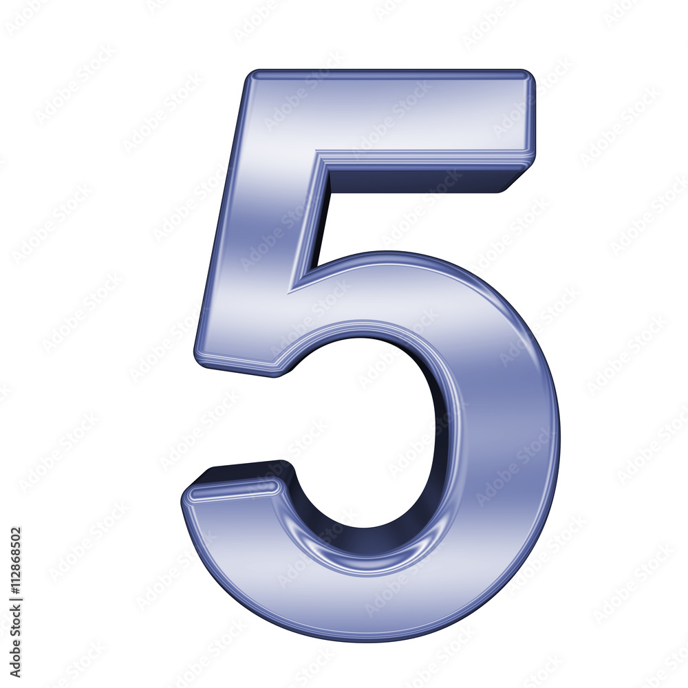 One digit from shiny blue alphabet set, isolated on white. 3D illustration. One digit from shiny blue alphabet set, isolated on white. 3D illustration.