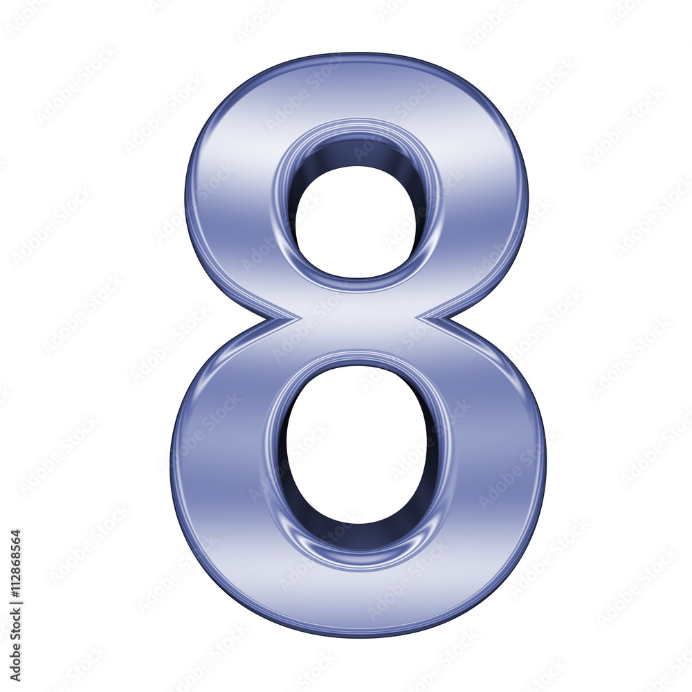 One digit from shiny blue alphabet set, isolated on white. 3D illustration. One digit from shiny blue alphabet set, isolated on white. 3D illustration.