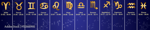 goldene Sternzeichen (Astrologie) mit Sternenkonstellation
