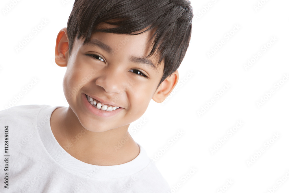 Portrait of a smiling mixed race boy. Isolated on white with room for your text. Portrait of a smiling mixed race boy. Isolated on white with room for your text.