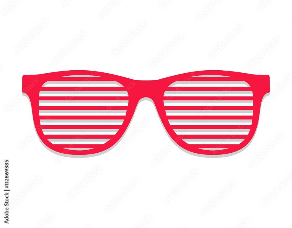 Shutter glasses. Concept of brindled or latticed sunglasses, fashionable accessory, summer youth glasses red. shades sun glasses isolated on white background Stock-vektor Adobe Stock