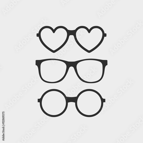 Set of custom glasses icons. Modern fashion glasses in flat style. Hipster sunglasses isolated on gray background