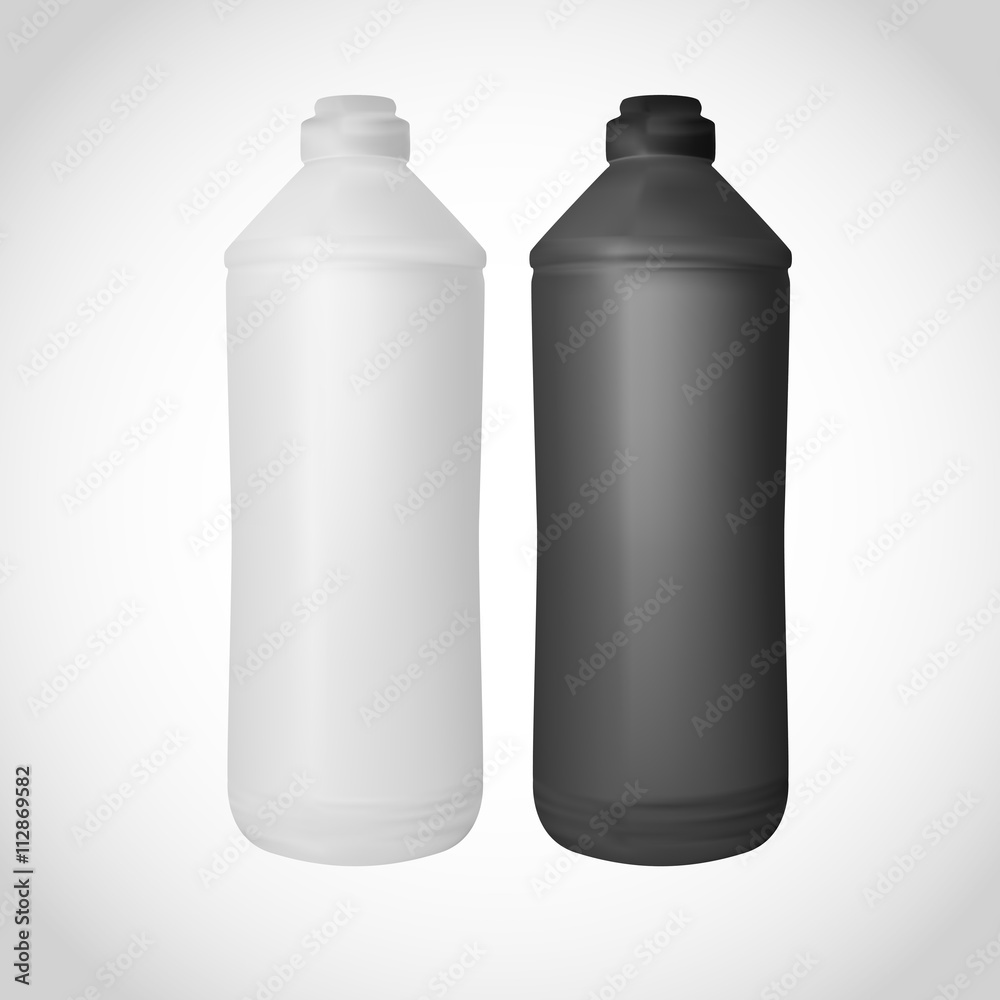 White and Black Plastic Bottle for packaging design. White and Black Plastic Bottle for packaging design.
