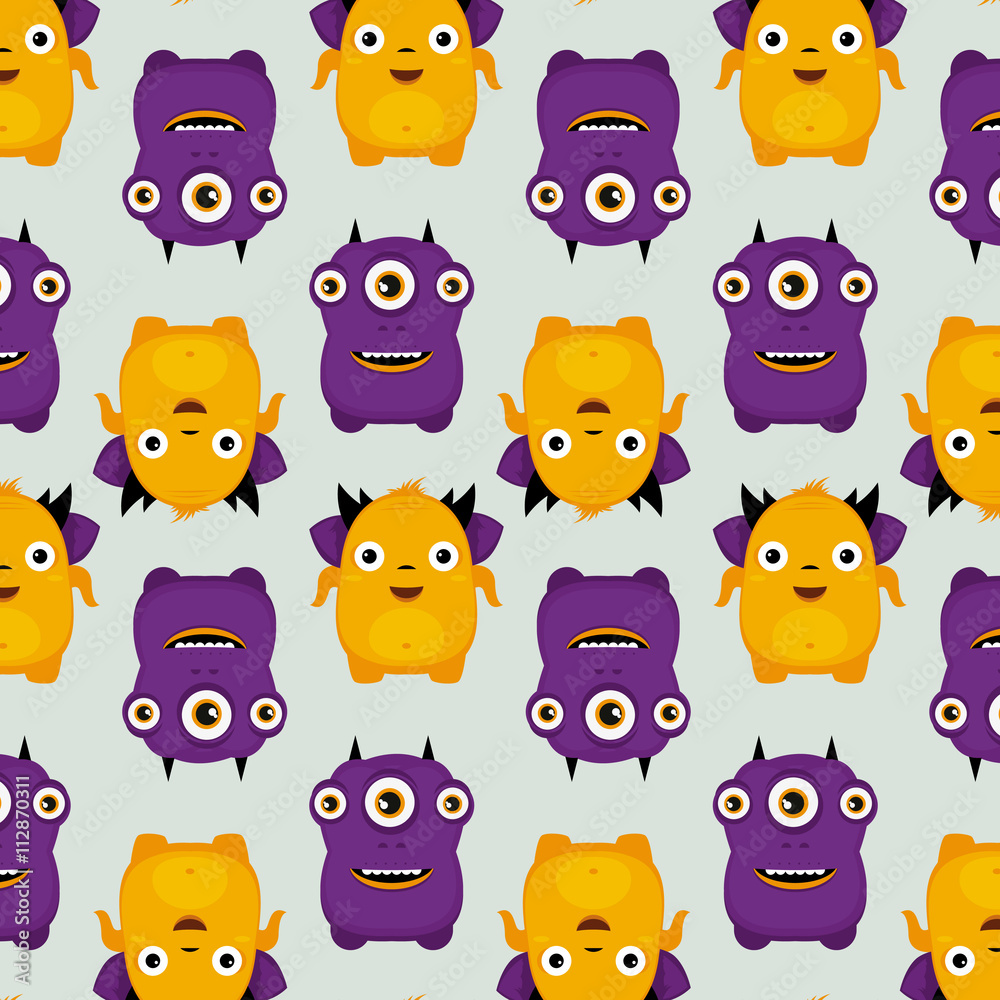 Fototapeta premium pattern of illustrated monsters, vector illustration, texture