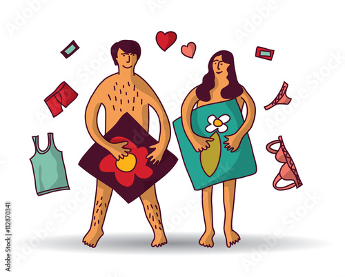 Man and woman couple naked sex relations isolated white.