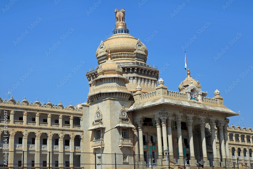 BANGALORE, INDIA - Dec13, 2015: Karnataka state Parliament house in the city of Bangalore, India.