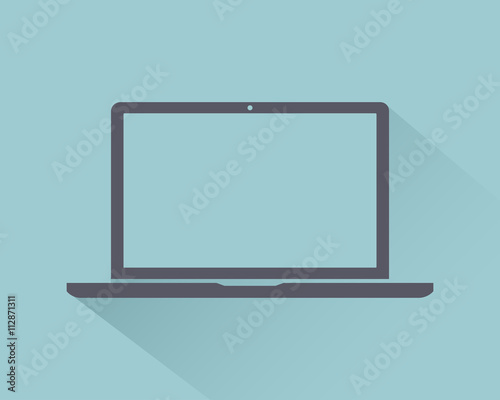 Laptop icon flat style with shadow gadget isolated on a light background, vector illustration for web design