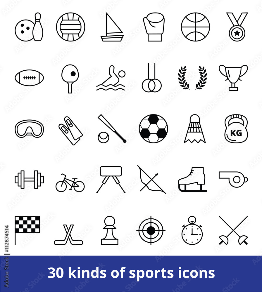 Set of linear vector web icons kinds of sports Set of linear vector web icons kinds of sports