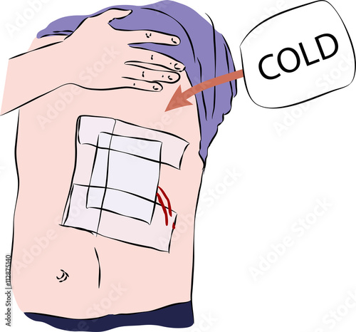 First aid - bandage on body with cold