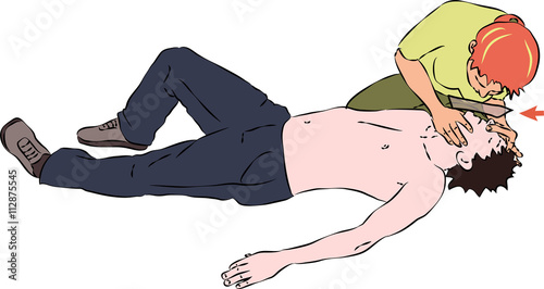 First aid - mouth breathing ventilation for unconscious man