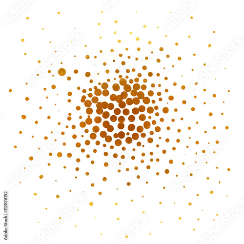 Abstract pattern of random falling golden dots on white background. Elegant pattern for background, textile, paper packaging and other design. Vector illustration.