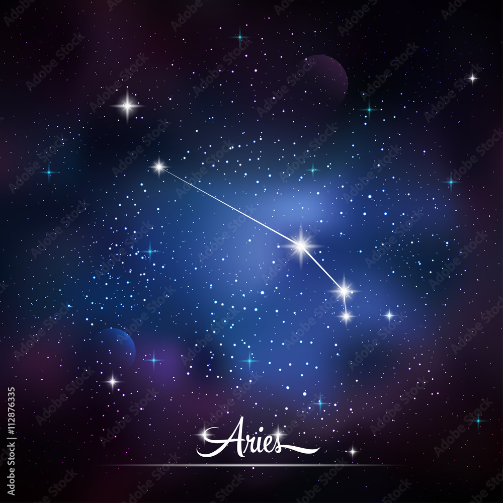 Zodiacal constellation Aries. Galaxy background with sparkling stars. Vector illustration