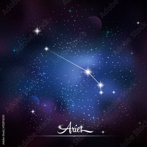 Zodiacal constellation Aries. Galaxy background with sparkling stars. Vector illustration