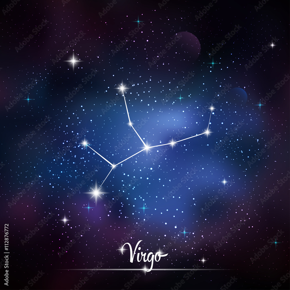 Zodiacal constellation Virgo. Galaxy background with sparkling stars. Vector illustration