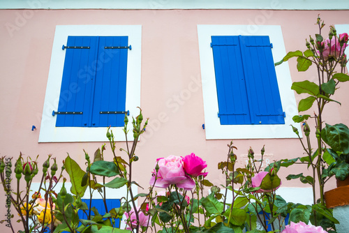 volets bleus avec roses photo