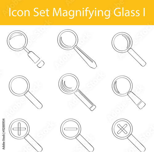 Drawn Doodle Lined Icon Set Magnifying Glass I