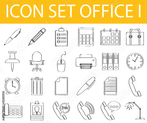 Drawn Doodle Lined Icon Set Office I