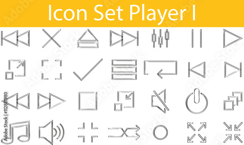 Drawn Doodle Lined Icon Set Player I