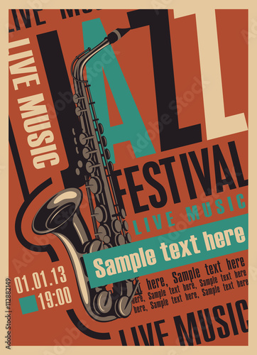 Photography poster for the jazz festival with a saxophone in retro style
