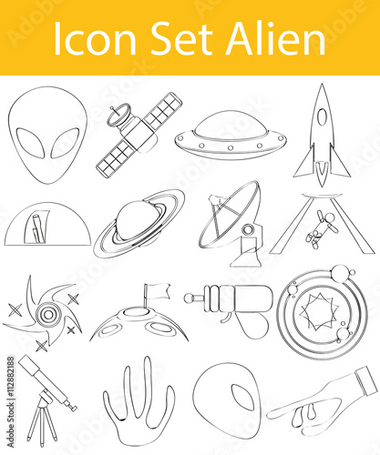 Drawn Doodle Lined Icon Set Aliens