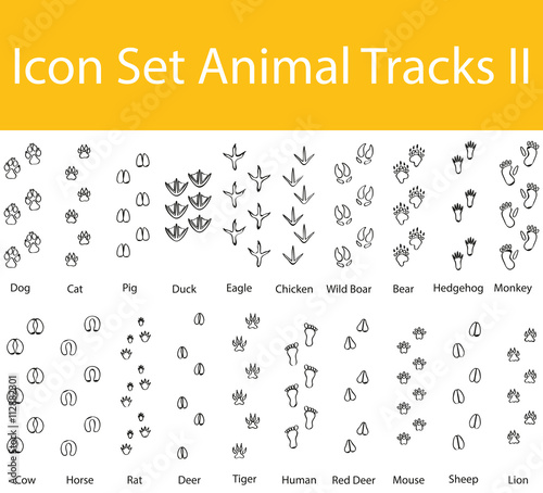 Drawn Doodle Lined Icon Set Animal Tracks II