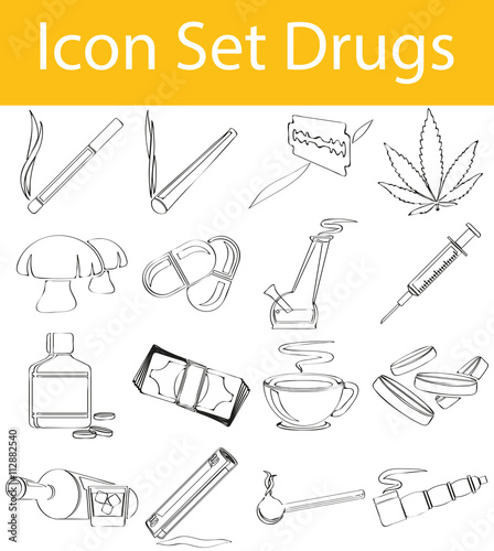 Drawn Doodle Lined Icon Set Drugs