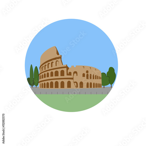 Coliseum, Colosseum vector icon sign. Flavian Amphitheatre located in Rome, Italy. World famous landmark symbol. Vector flat style design. Website, application button. Postcard, Postage Stamp, card