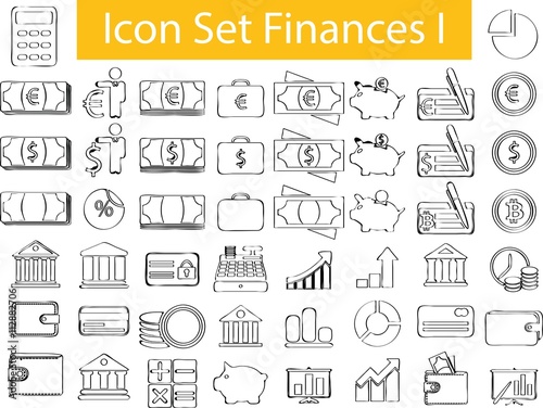 Drawn Doodle Lined Icon Set Finances I