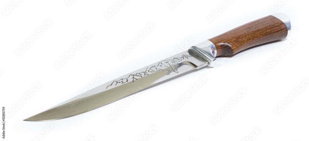 Beautiful hunting knife against white background Beautiful hunting knife against white background
