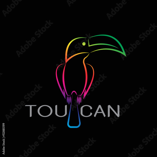 Vector images of toucan design on black background.