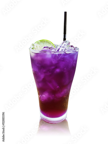 Ice Crake Lemon Tea with Lemon Slice Isolate on White Background with Clipping Path, Thailand only Beverage