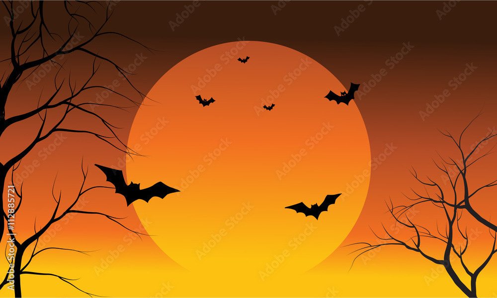 Bat and full sun at the afternoon Halloween scenery