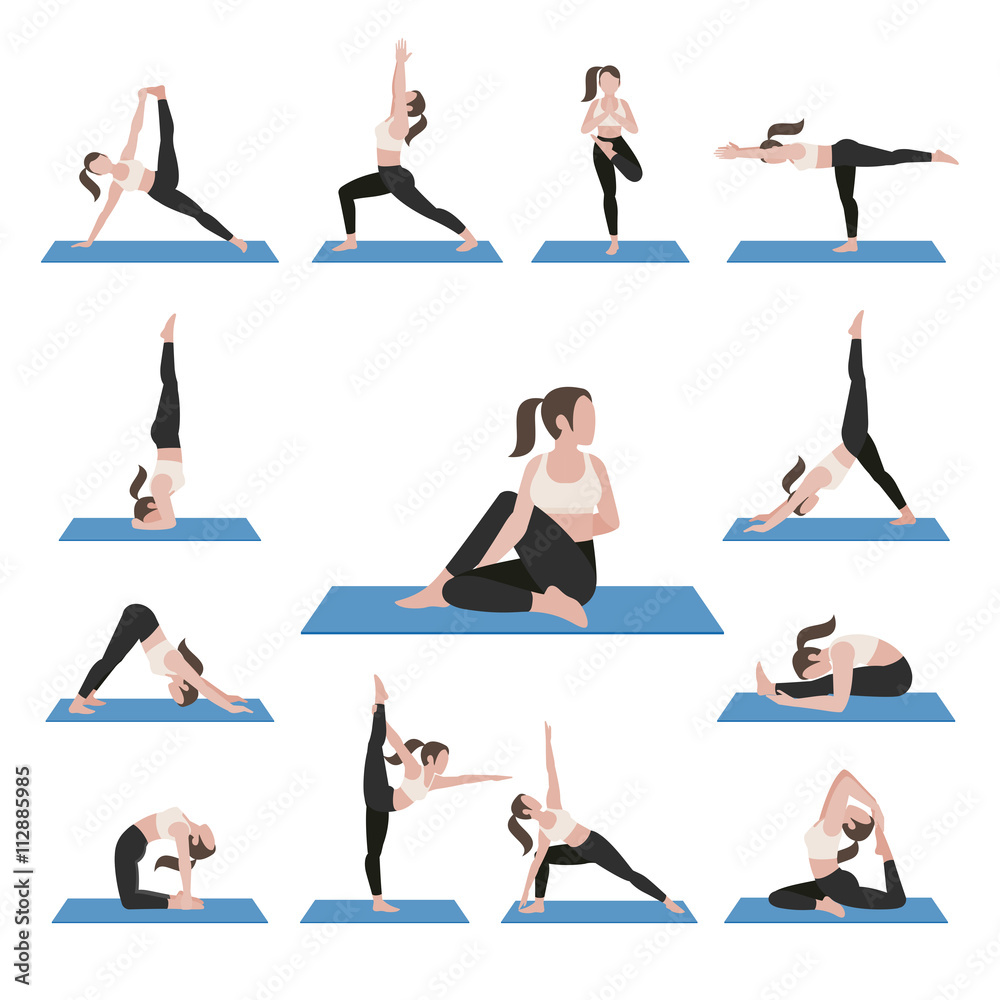 Yoga postures exercises set. Vector illustration. Yoga postures exercises set. Vector illustration.
