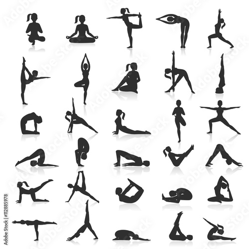 Yoga postures exercises set. Vector illustration.