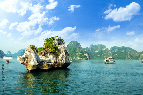 HALONG bay in vietnam. UNESCO World Heritage Site. This view from TiTop island and its most popular view for travel in Halong bay.