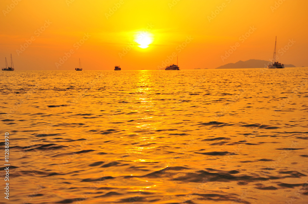 Beach on Tropical Islands at Sunset Beach on Tropical Islands at Sunset