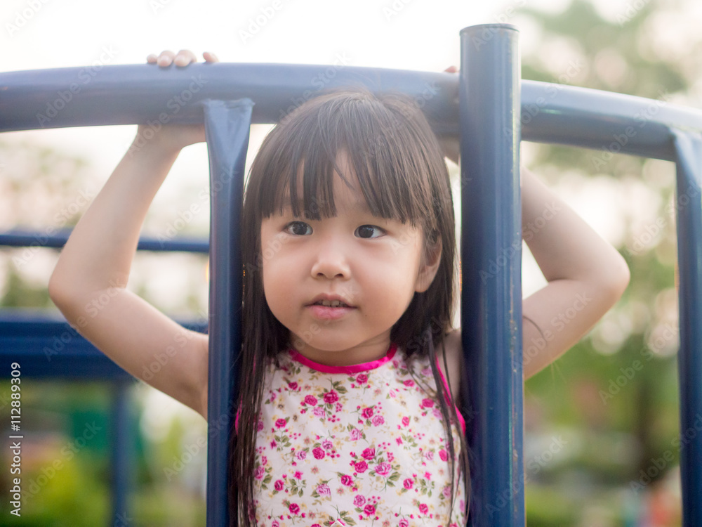 Happy kid, asian baby child playing on playground Happy kid, asian baby child playing on playground