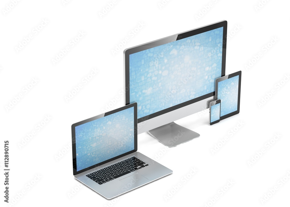 Ultimate web design, laptop, smartphone, tablet, computer, display. 3d rendering. Ultimate web design, laptop, smartphone, tablet, computer, display. 3d rendering.