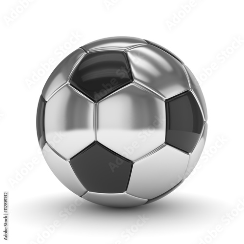  Silver soccer ball on white background. 3D rendering.