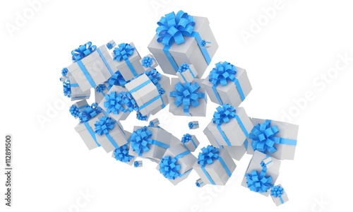 flying gift boxes on white. 3d rendering.